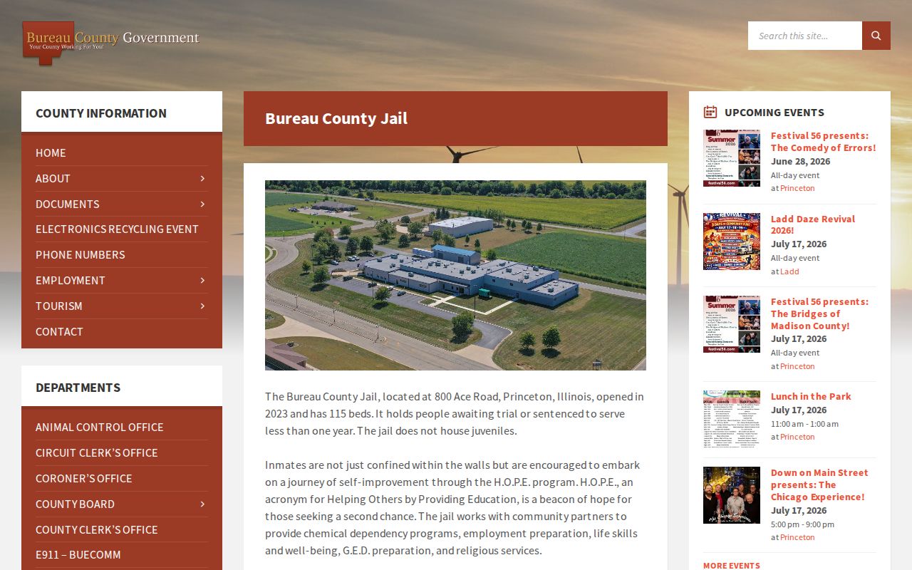 Bureau County Jail release information page