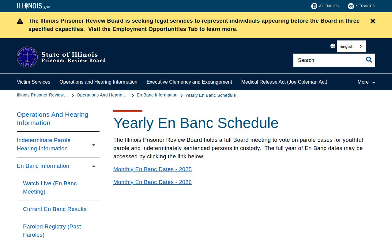 Illinois PRB calendar for Bureau County parole hearing records