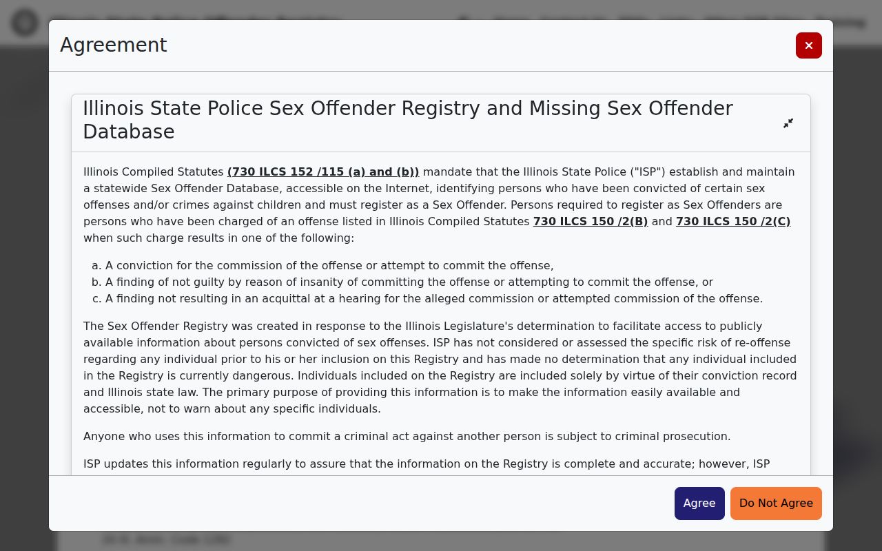 Illinois State Police Sex Offender Registry official search page